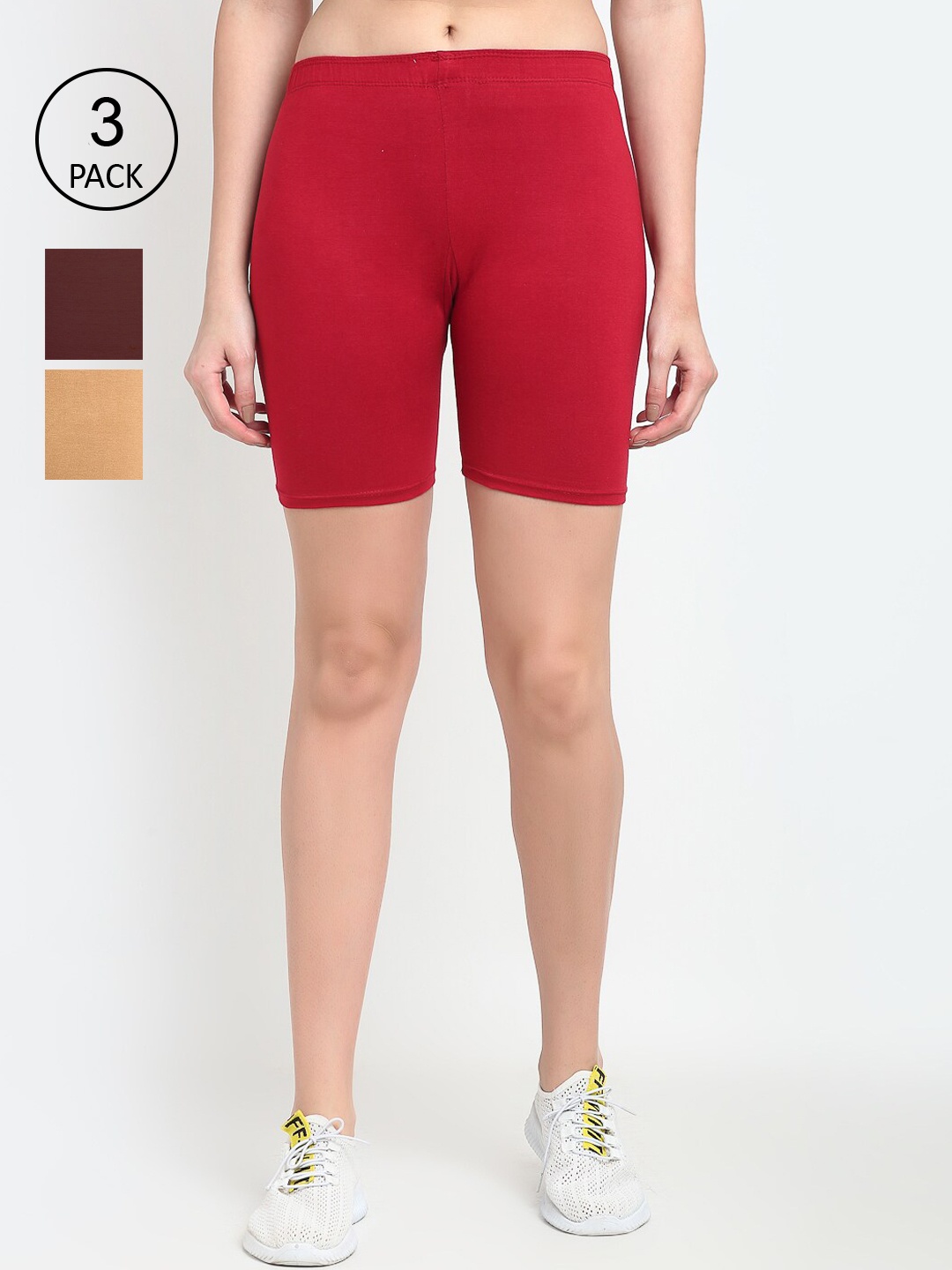 GRACIT Pack Of 3 Women Beige Cycling Sports Shorts
