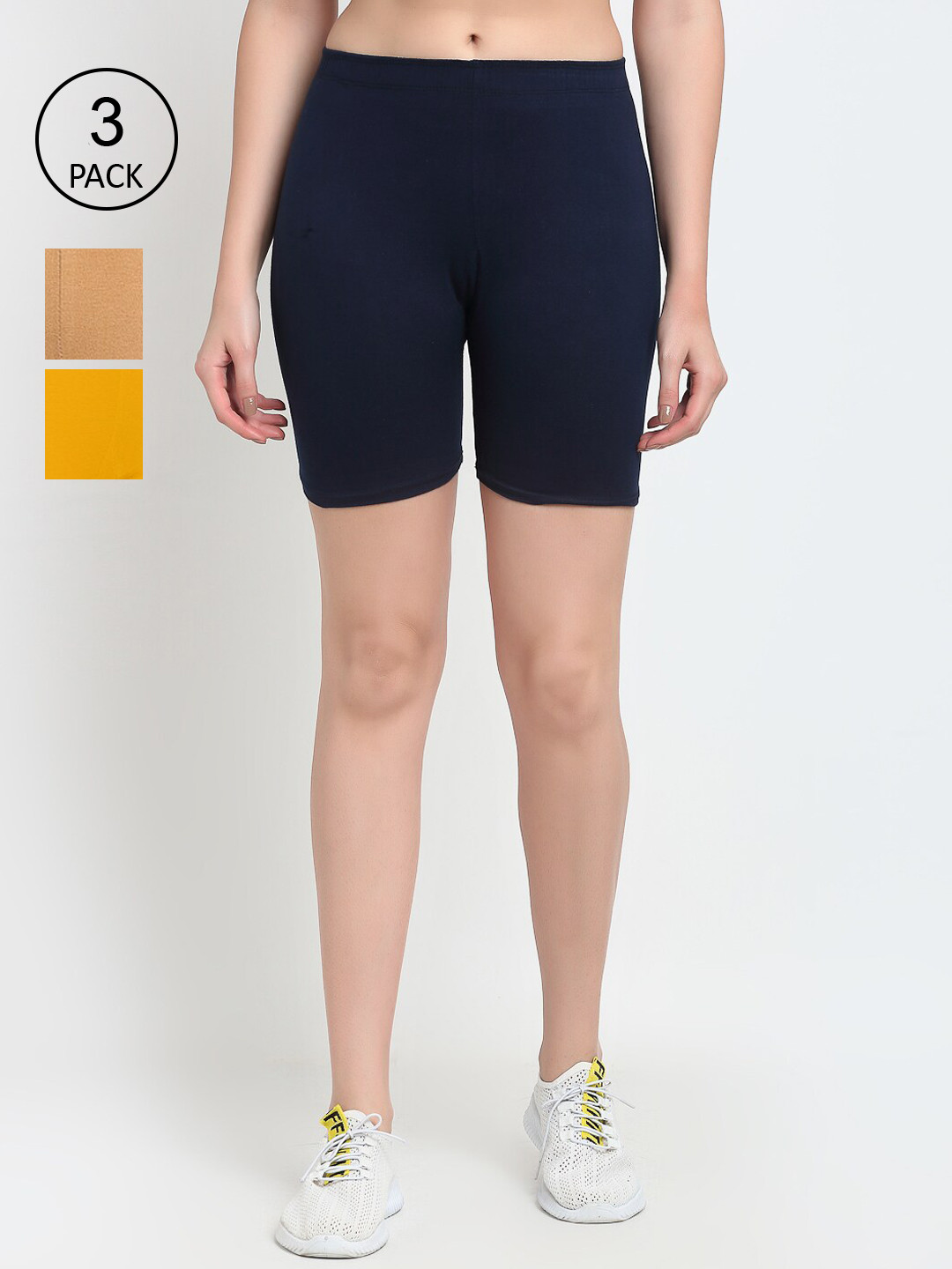 

GRACIT Pack Of 3 Women Beige Cycling Sports Shorts