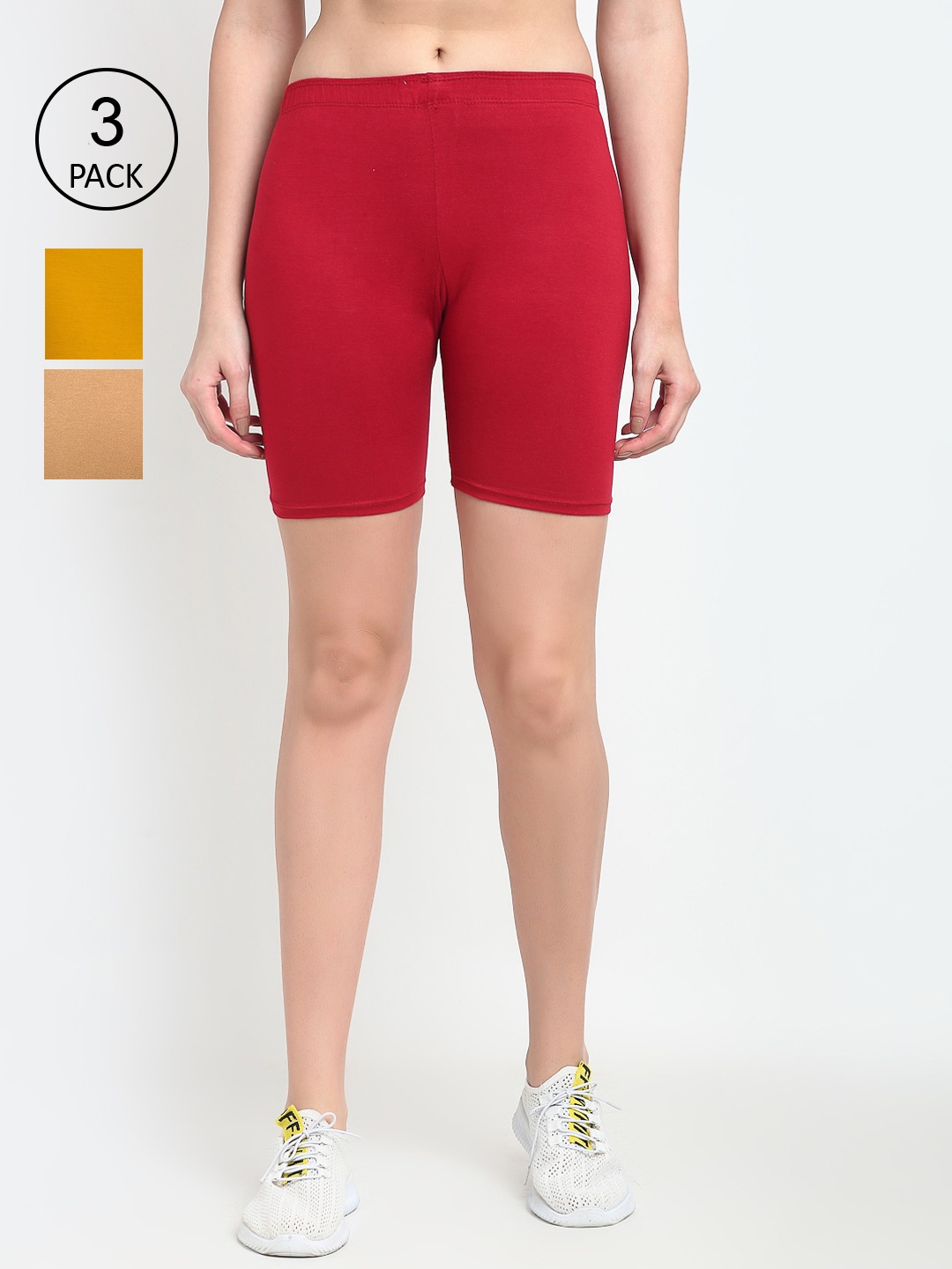 

GRACIT Pack Of 3 Women Beige Cycling Sports Shorts