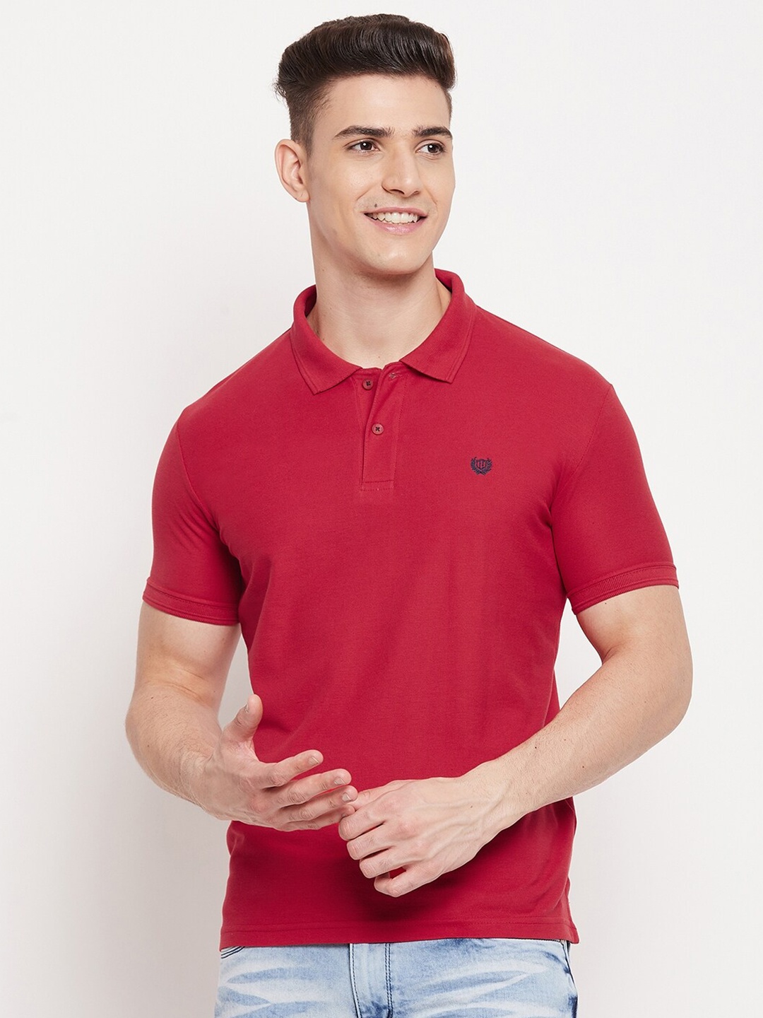 

Duke Men Red Polo Collar Applique Slim Fit T-shirt