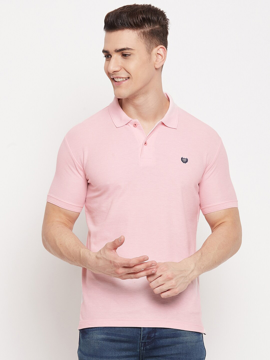 

Duke Men Pink Polo Collar Slim Fit T-shirt