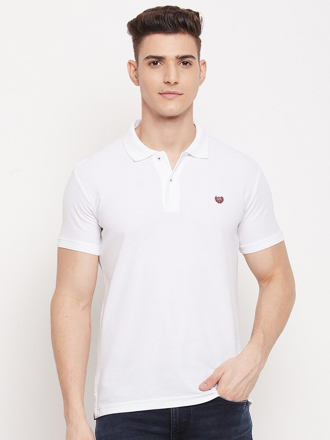 

Duke Men White Polo Collar Slim Fit T-shirt