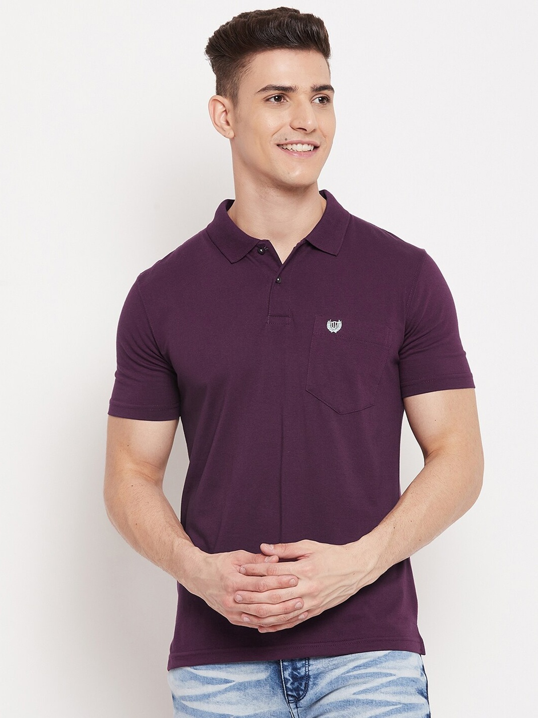 

Duke Men Purple Solid Polo Collar T-shirt