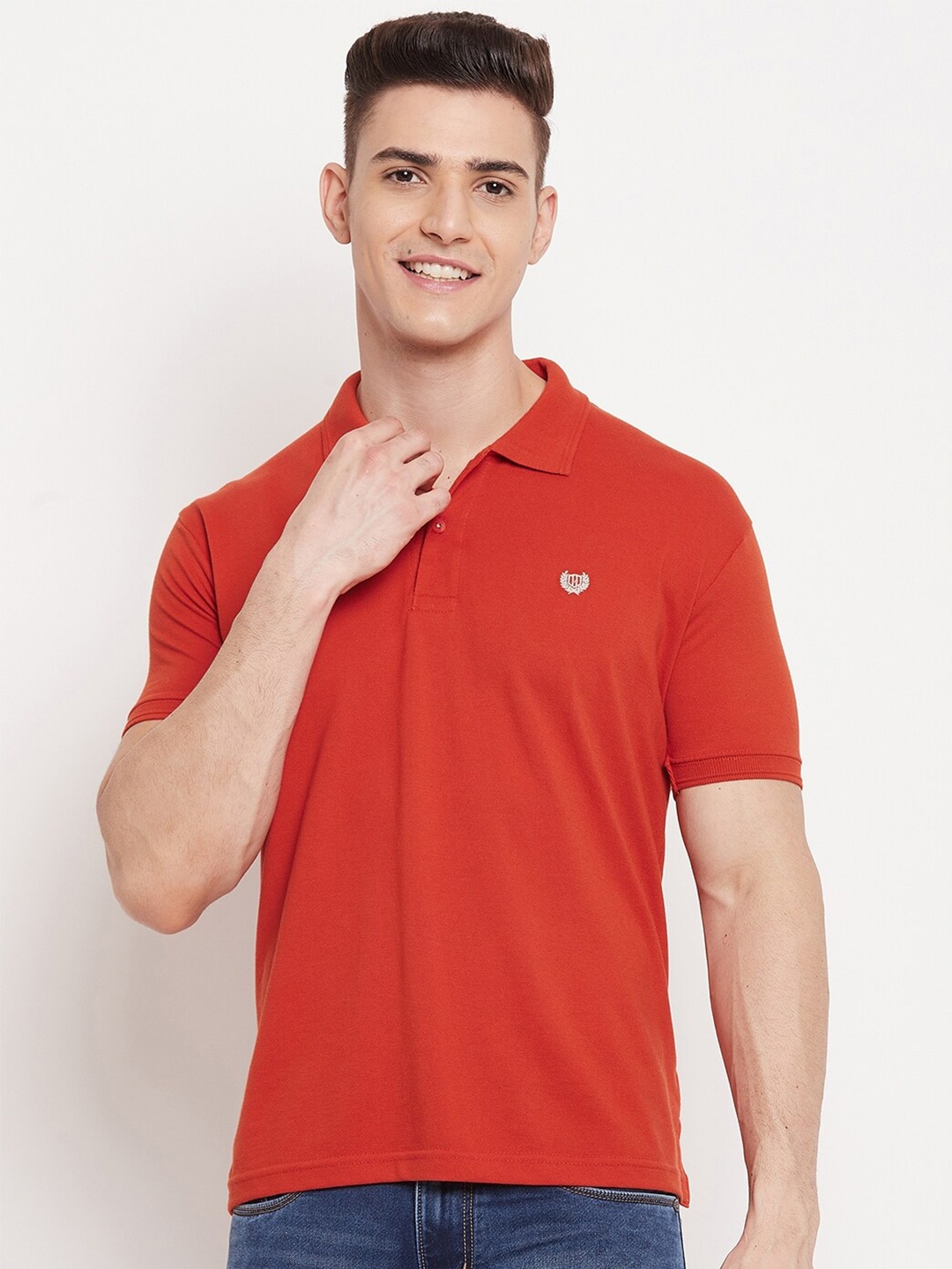 

Duke Men Orange Polo Collar Slim Fit T-shirt