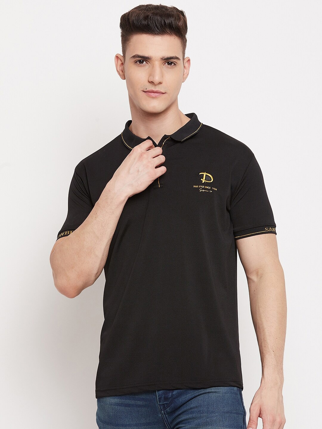 

Duke Men Black Polo Collar Slim Fit T-shirt