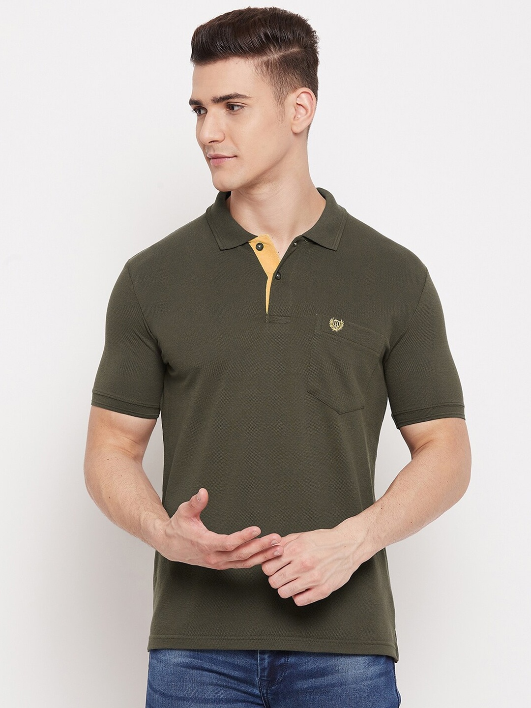 

Duke Men Green Polo Collar T-shirt