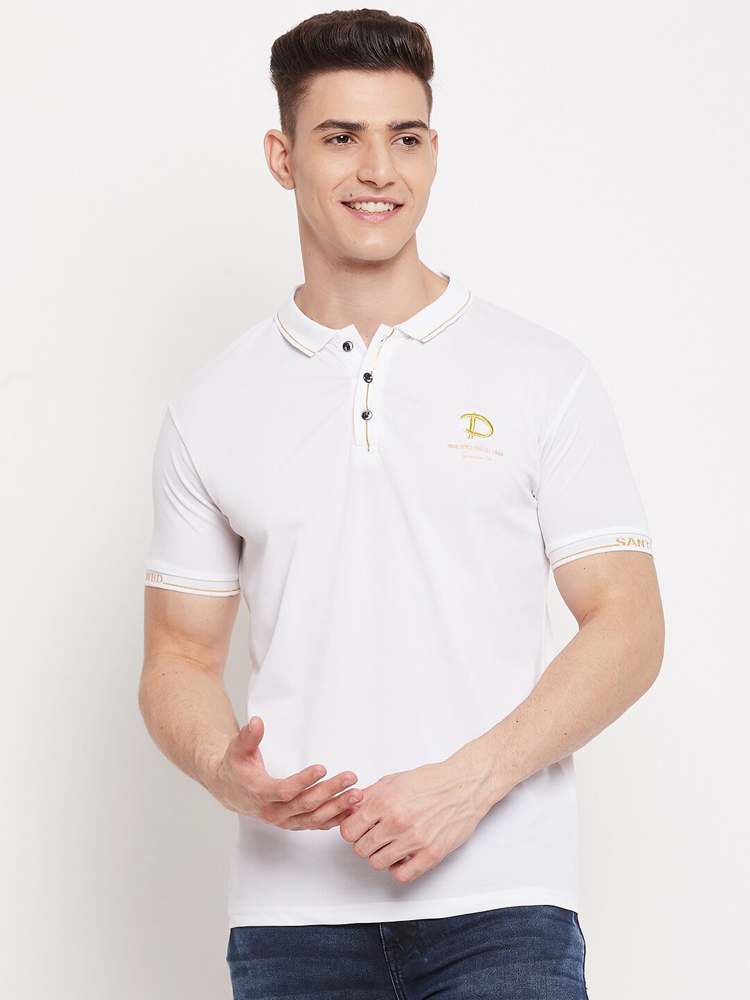 

Duke Men White Polo Collar Slim Fit T-shirt