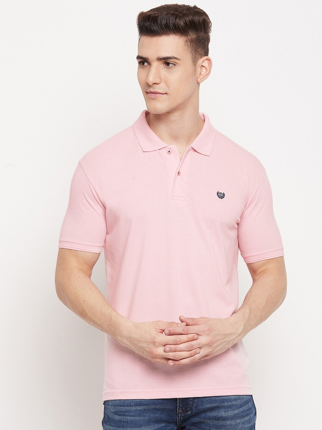 

Duke Men Pink Polo Collar Slim Fit T-shirt
