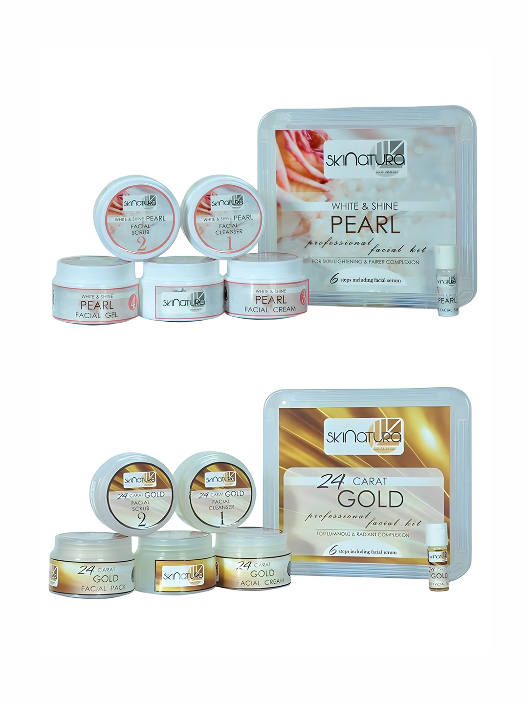 

Skinatura Adults Set Of 2 White & Shine Pearl + 24 Carot Gold Facial Kit 620gm, Na