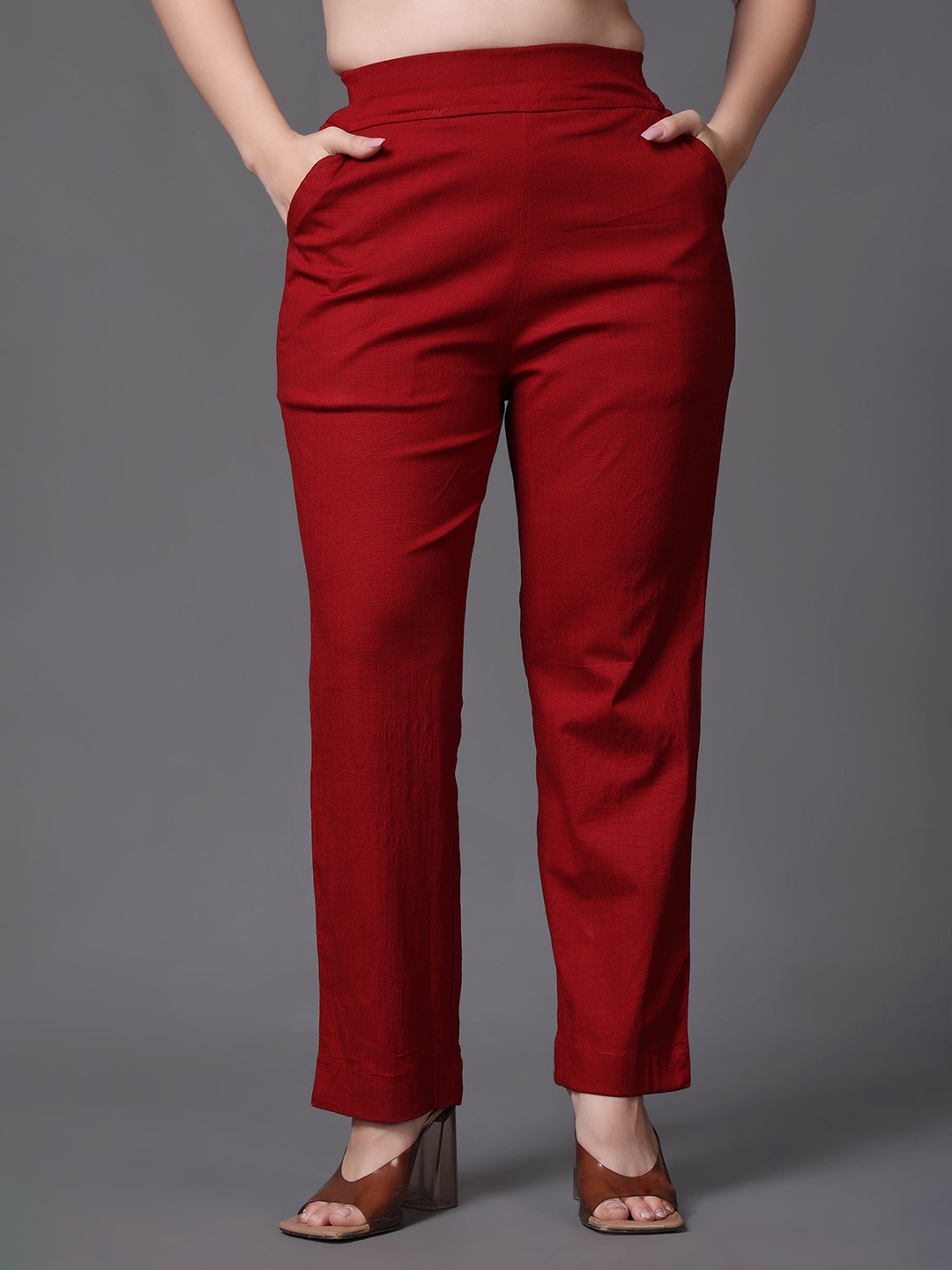 

APELLA Women Plus Size Trousers, Maroon