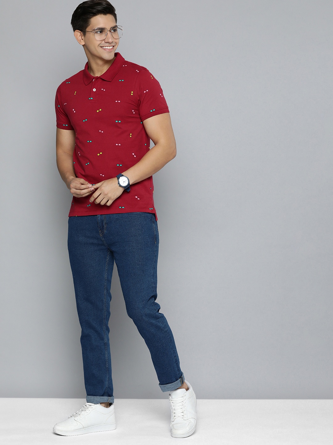 

Mast & Harbour Men Pure Cotton Printed Polo Collar T-shirt, Maroon