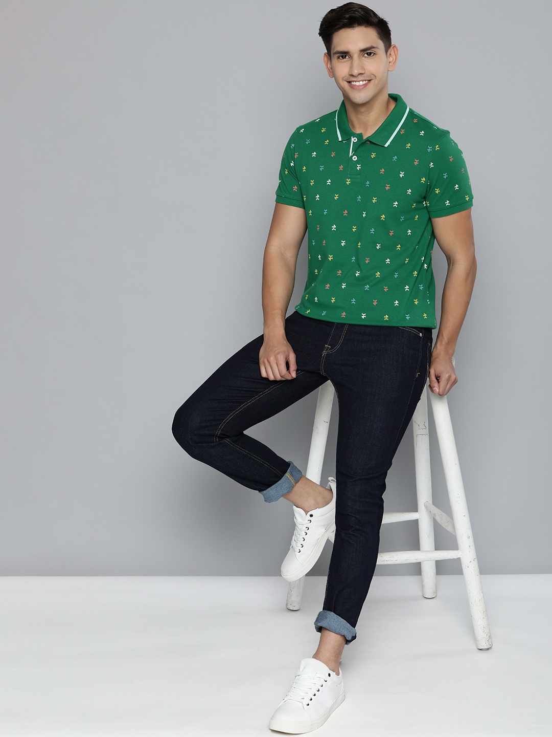 

Mast & Harbour Men Typography Printed Polo Collar Pure Cotton T-shirt, Green