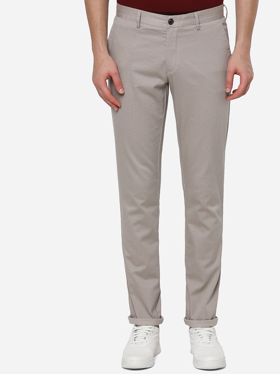 

JADE BLUE Men White Cotton Solid Casual Trouser