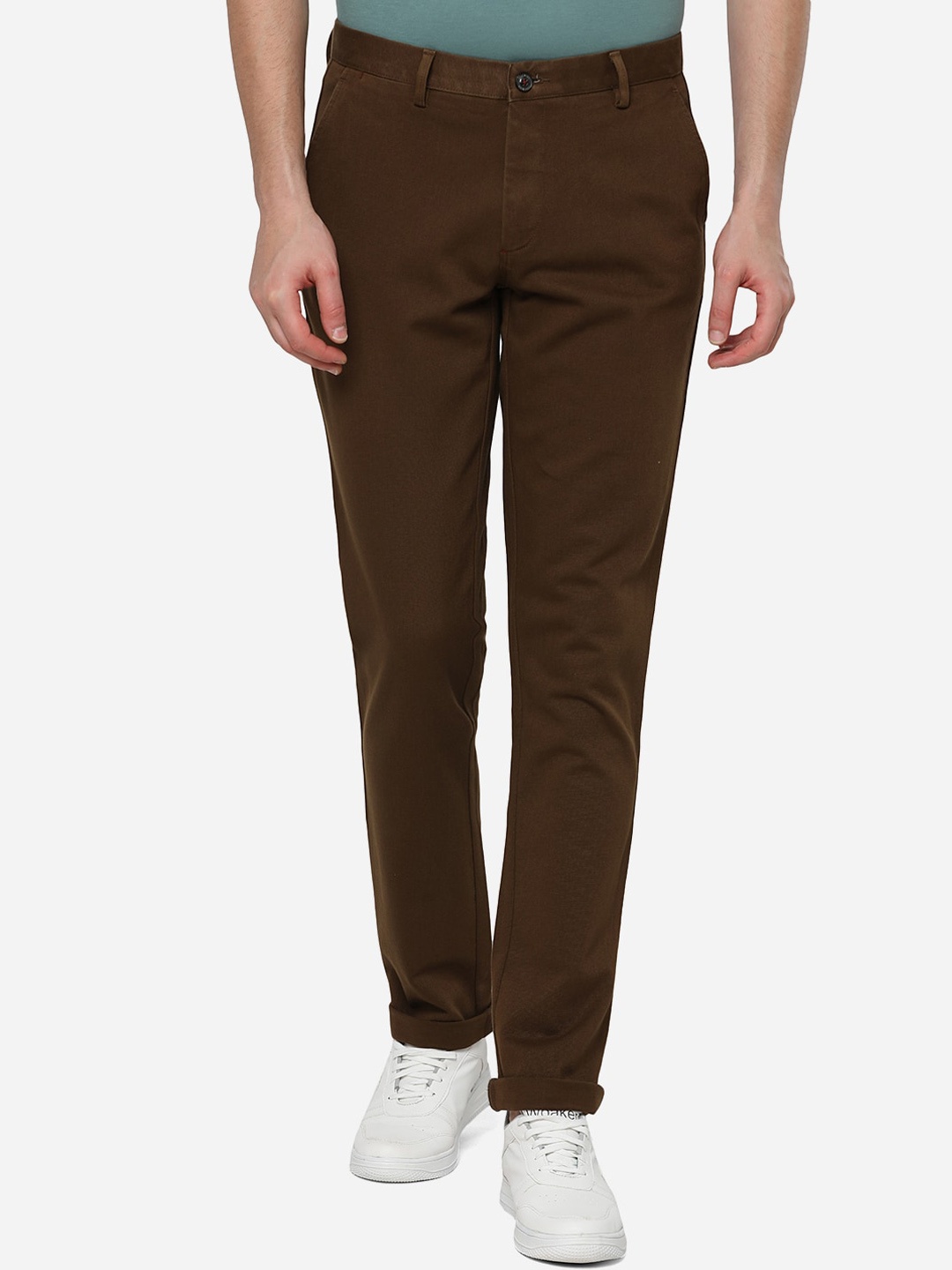 

JADE BLUE Men Brown Cotton Solid Casual Trouser