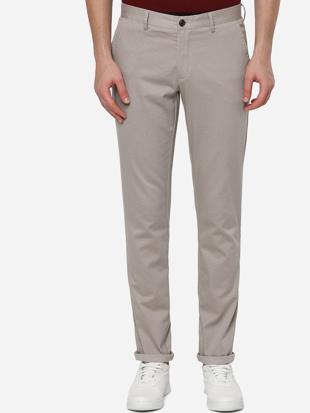 

JADE BLUE Men White Cotton Solid Casual Trouser