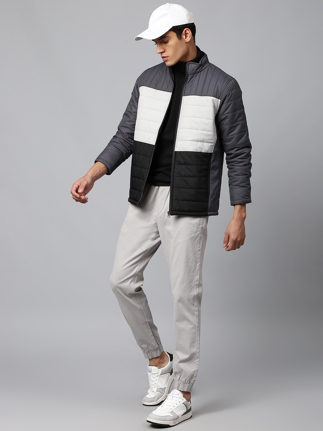 

Dennis Lingo Men Grey White Colourblocked Insulator Outdoor Puffer Jacket