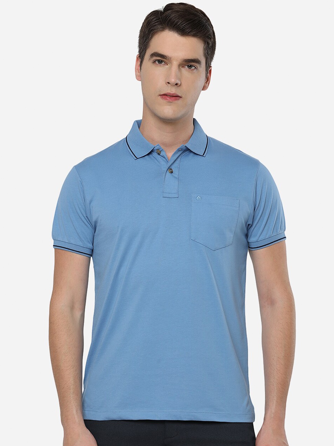 

Greenfibre Men Blue Polo Collar Slim Fit T-shirt