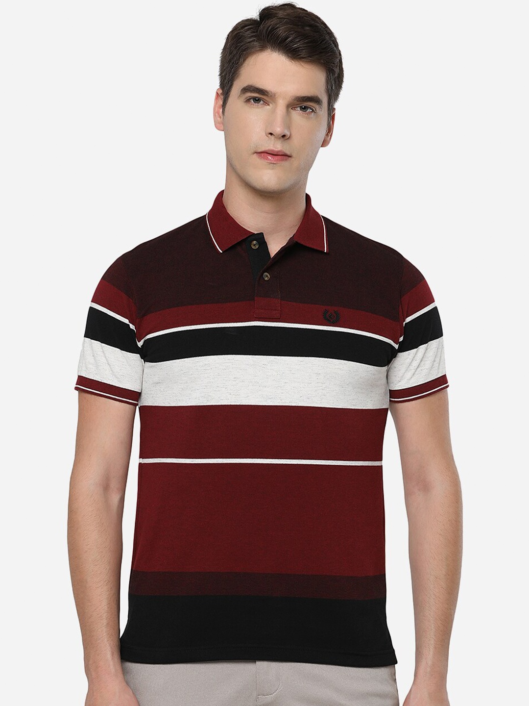 

Greenfibre Men Red Striped Polo Collar Slim Fit T-shirt