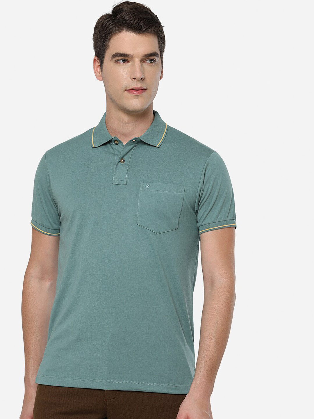 

Greenfibre Men Blue Polo Collar Slim Fit T-shirt
