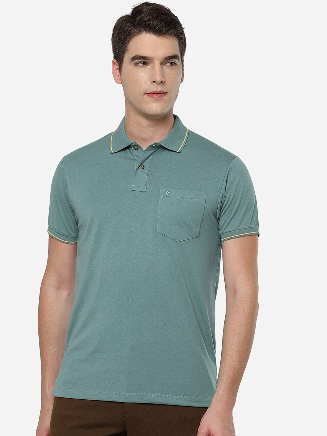 

Greenfibre Men Blue Polo Collar Slim Fit T-shirt