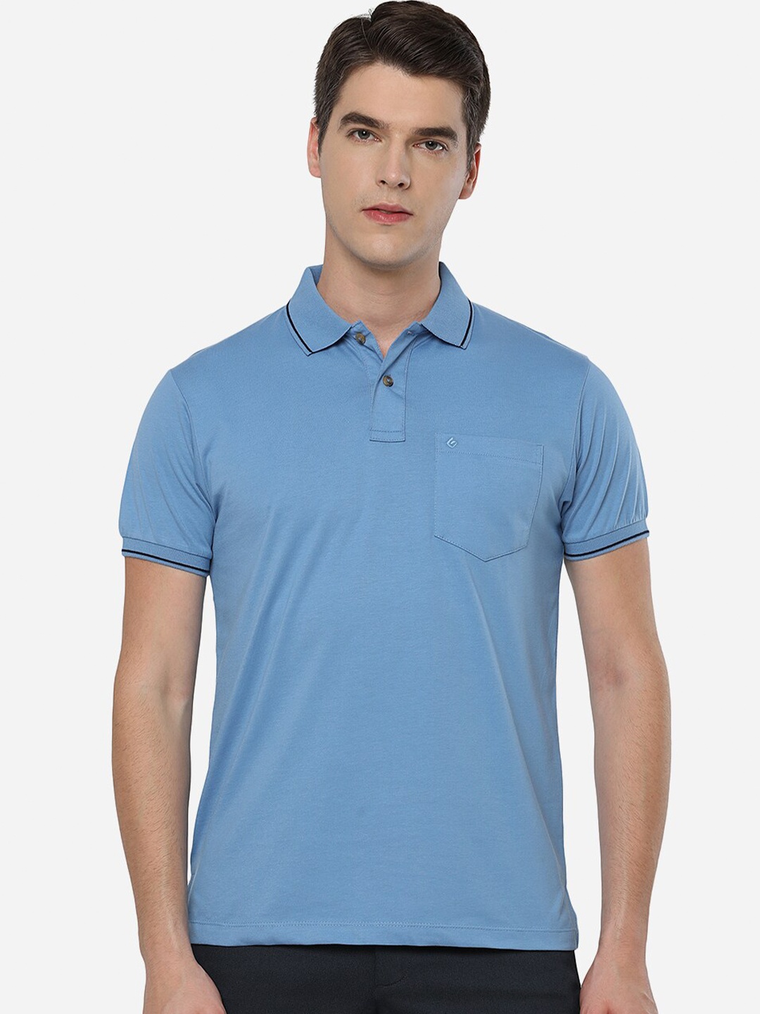 

Greenfibre Men Blue Polo Collar Slim Fit T-shirt