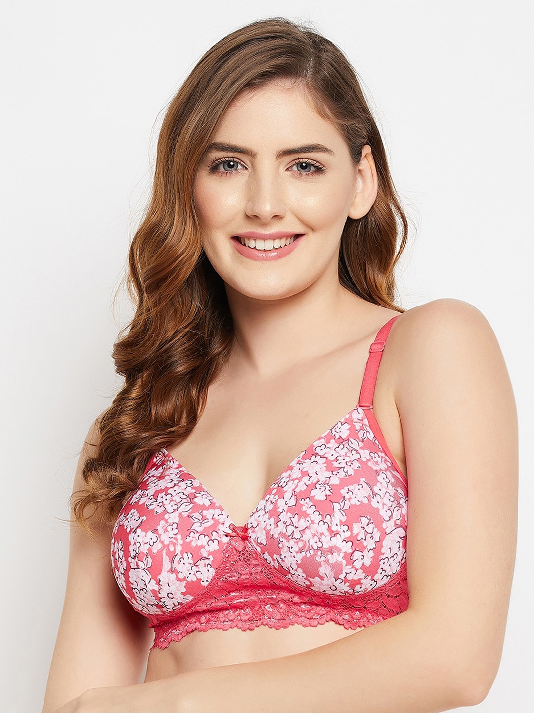 

Clovia Peach-Coloured & Off White Floral Printed Bra Lightly Padded