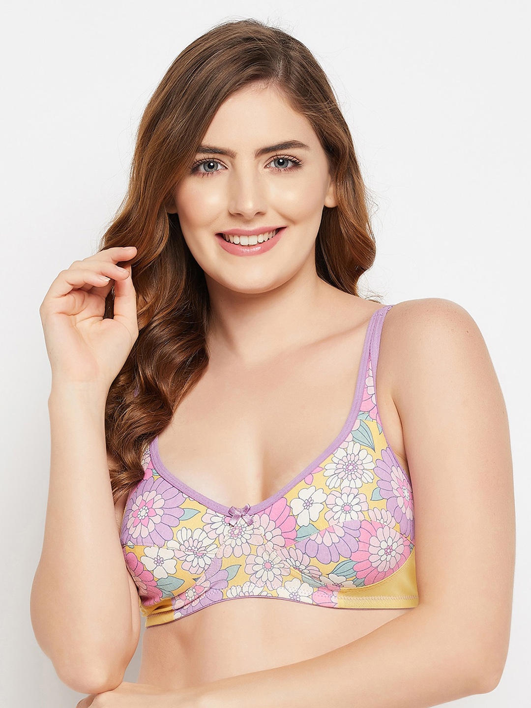 

Clovia Yellow & Purple Printed Floral Full Cup Bra