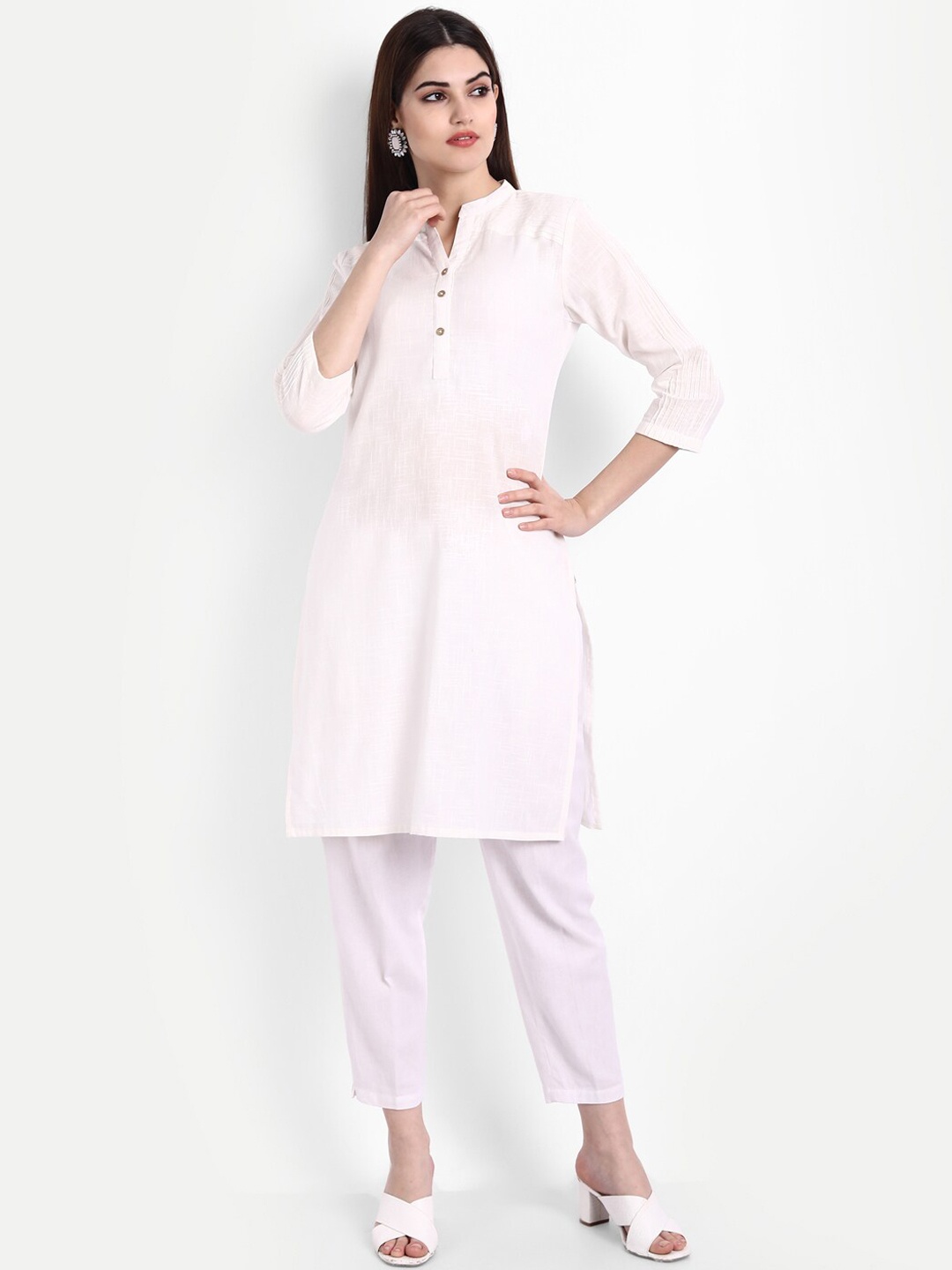 

SUTI Women Off White & Peach-Coloured Pastels Kurta