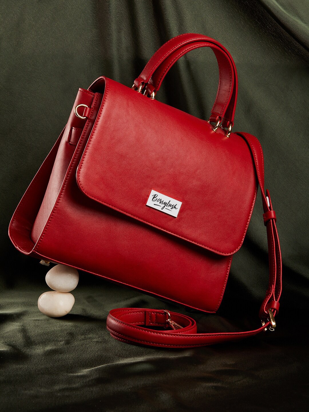

Berrylush Red Textured Structured Handheld Bag