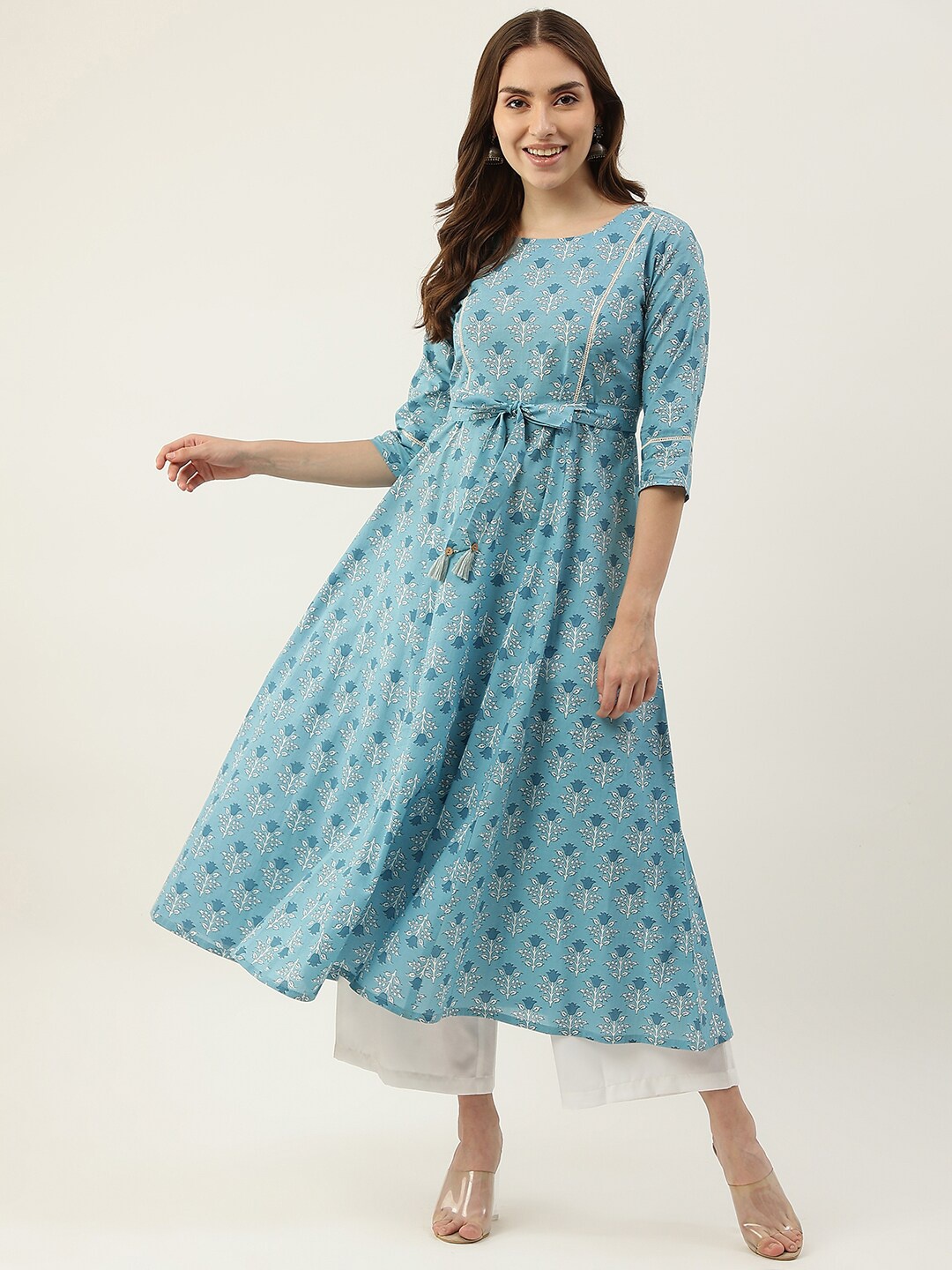 

FIORRA Women Turquoise Blue Ethnic Motifs Printed Anarkali Kurta