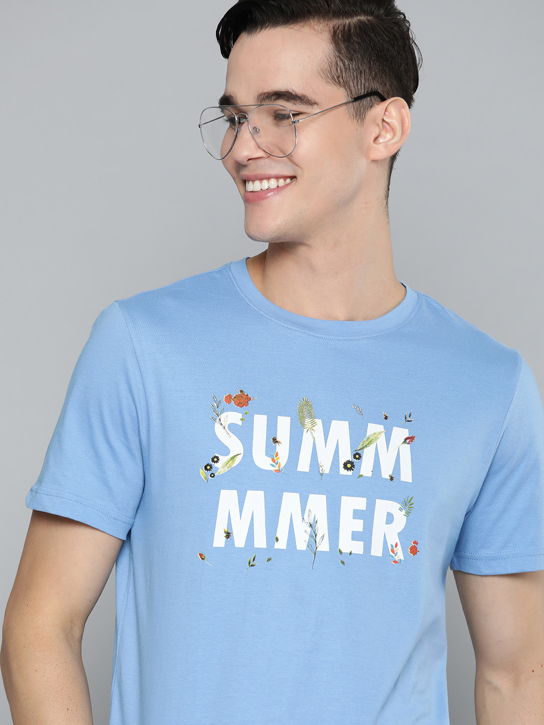 

Mast & Harbour Men Blue Typography Printed Pure Cotton T-shirt