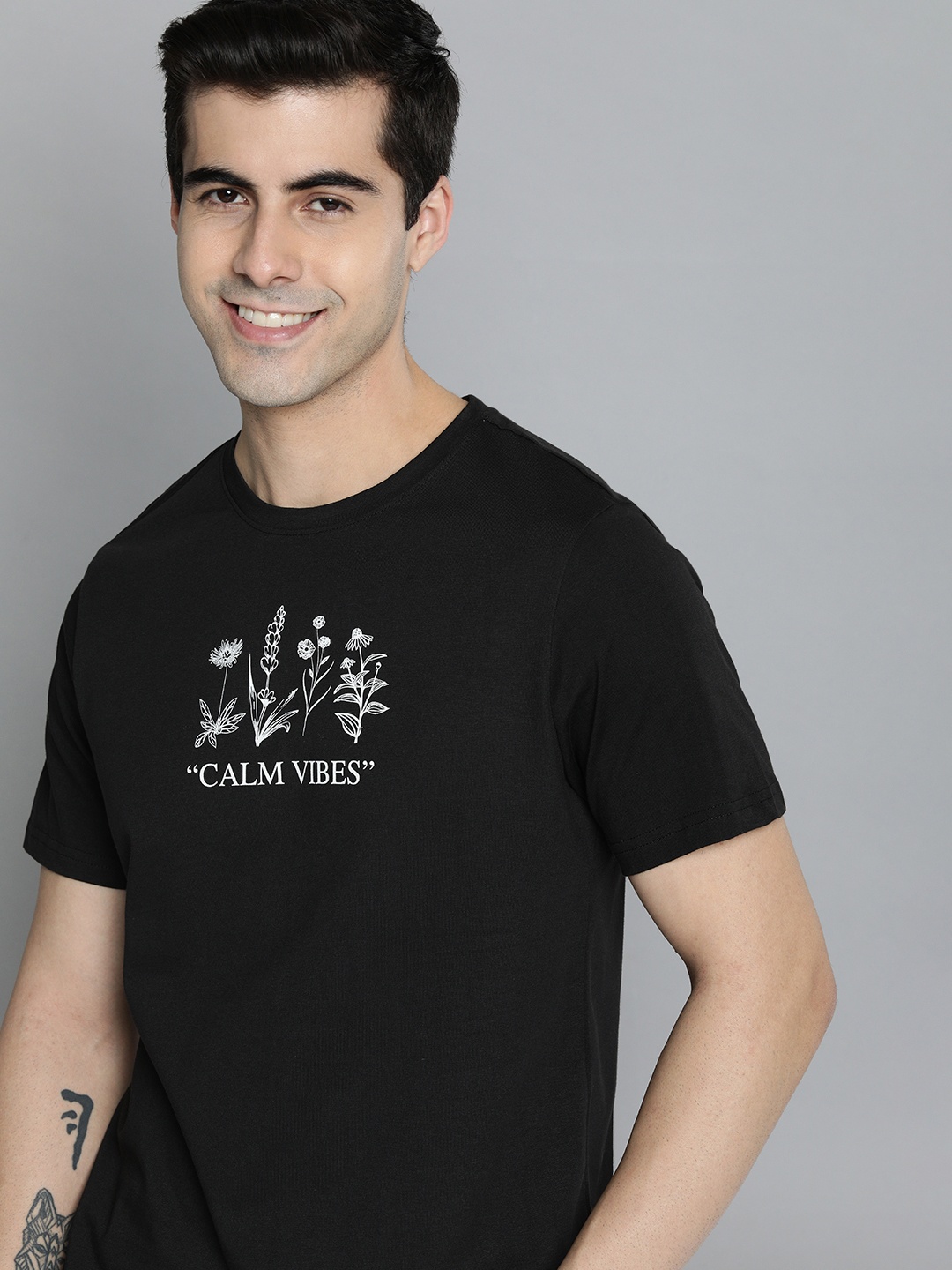 

Mast & Harbour Men Black Typography Printed Pure Cotton T-shirt
