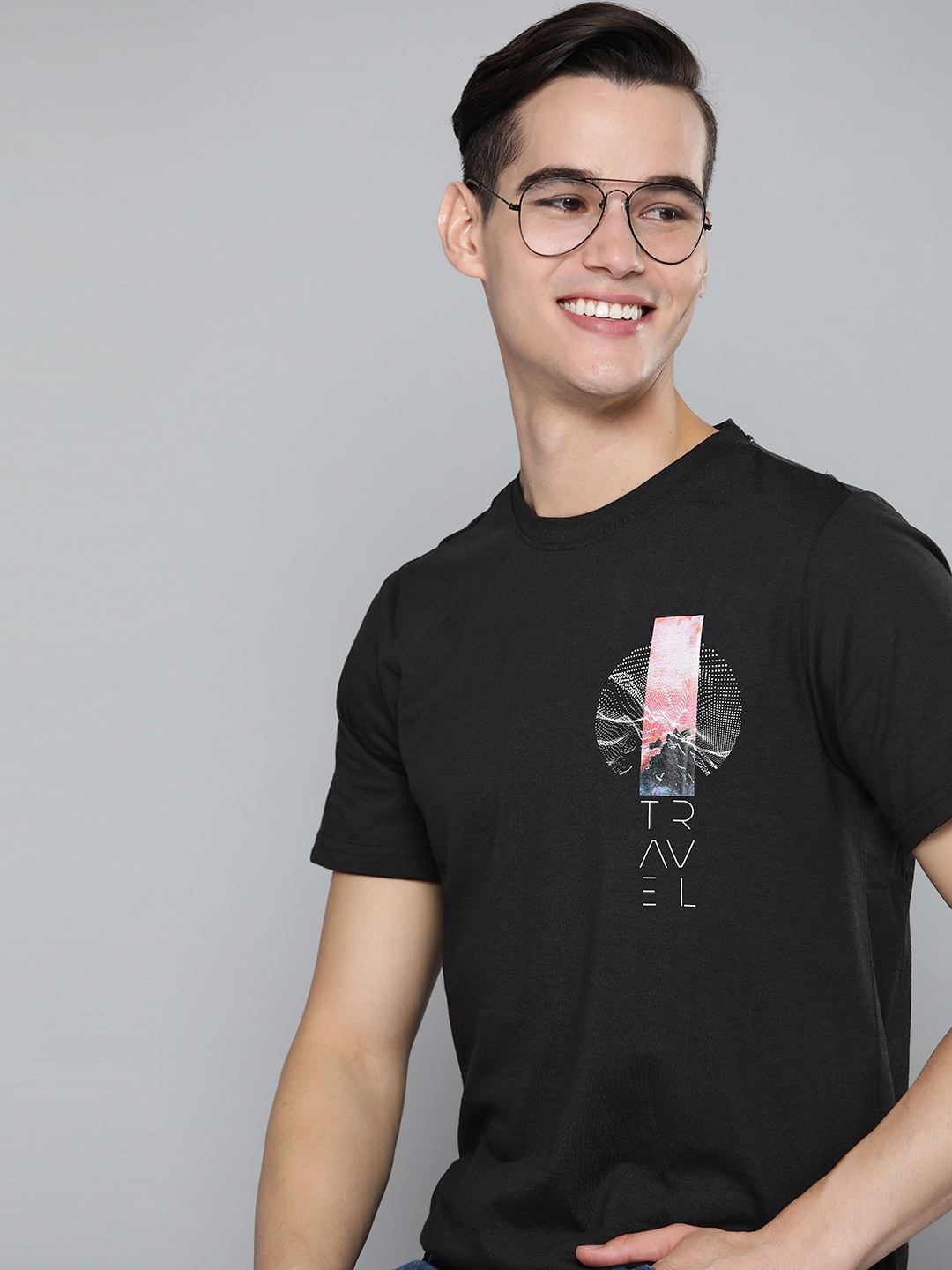 

Mast & Harbour Men Black Graphic Printed Pure Cotton T-shirt