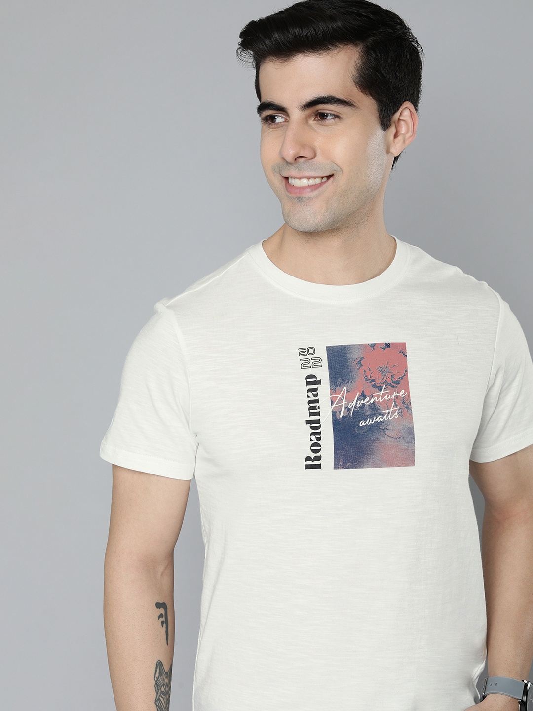 

Mast & Harbour Men White Typography Printed Pure Cotton T-shirt