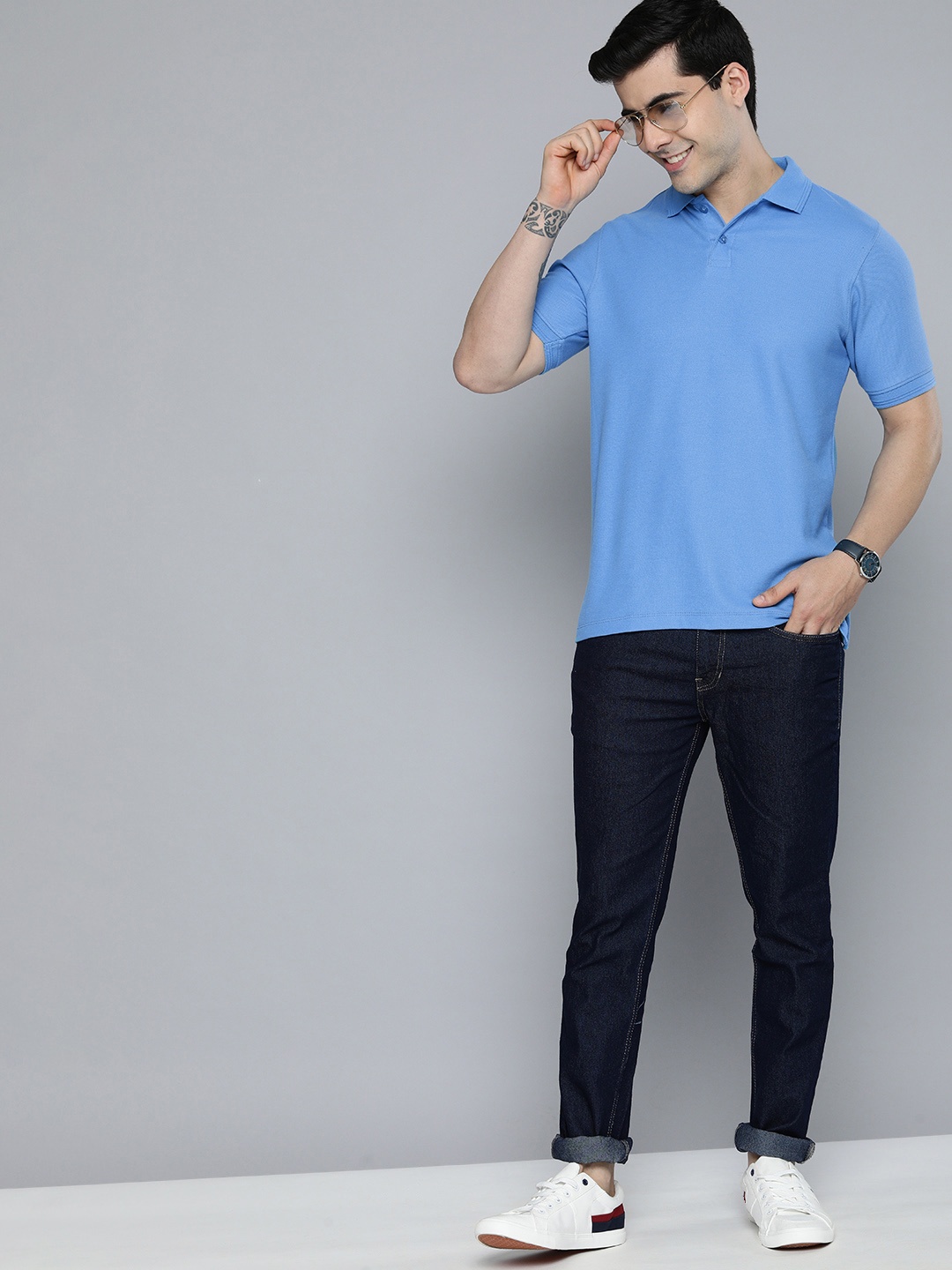 

Mast & Harbour Men Sky Blue Solid Polo Collar Casual T-shirt