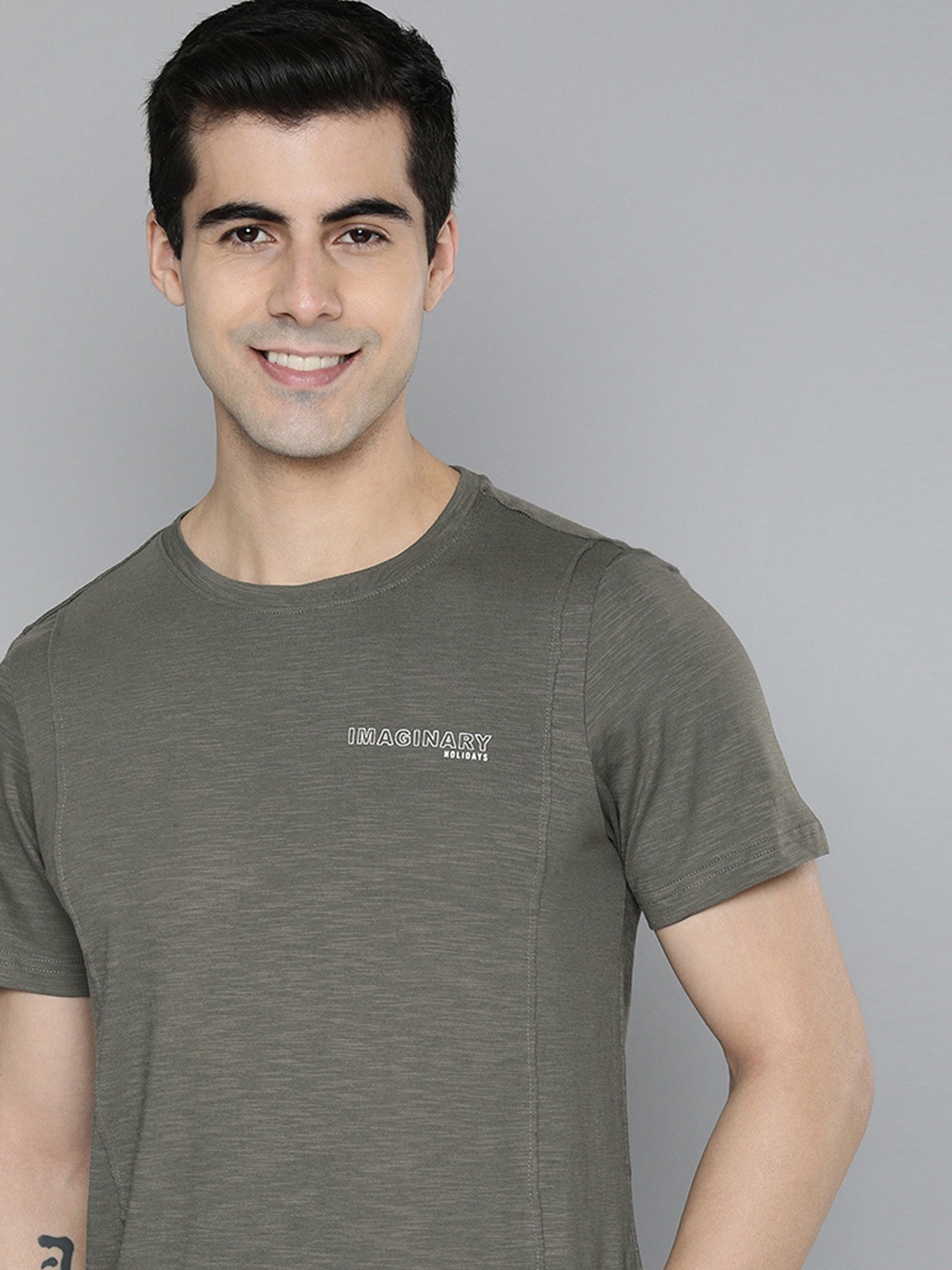 

Mast & Harbour Men Grey& White Printed Pure Cotton T-shirt