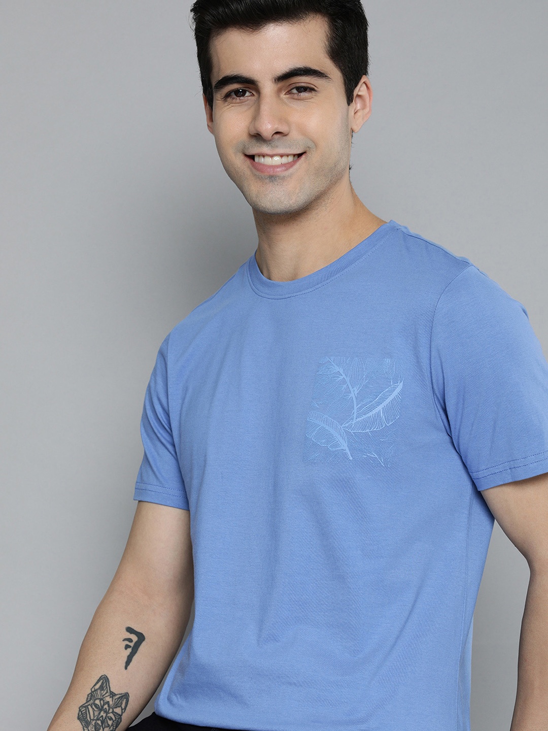 

Mast & Harbour Men Blue Self-designed Pure Cotton T-shirt