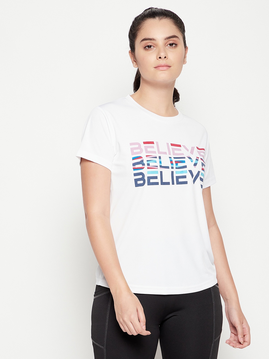 

Clovia Quick Dry Text Print Sports T-shirt, White