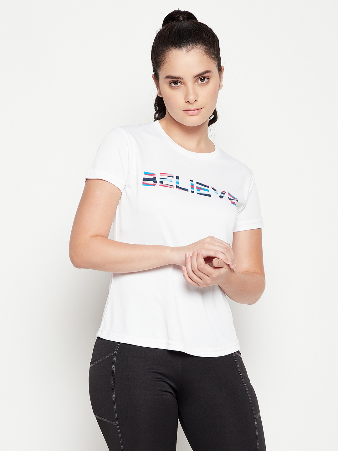 

Clovia Women White Typography Printed Slim Fit T-shirt