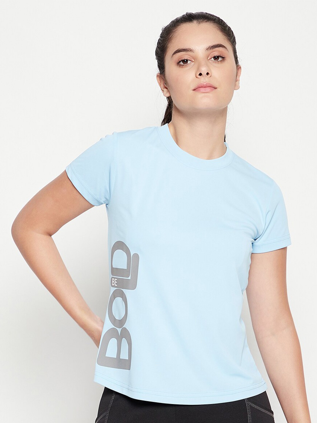 

Clovia Women Blue Typography Printed Slim Fit T-shirt