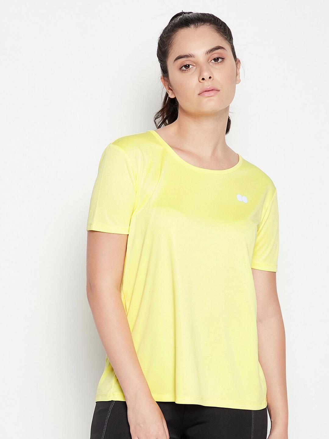 

Clovia Women Yellow Slim Fit Sports T-shirt