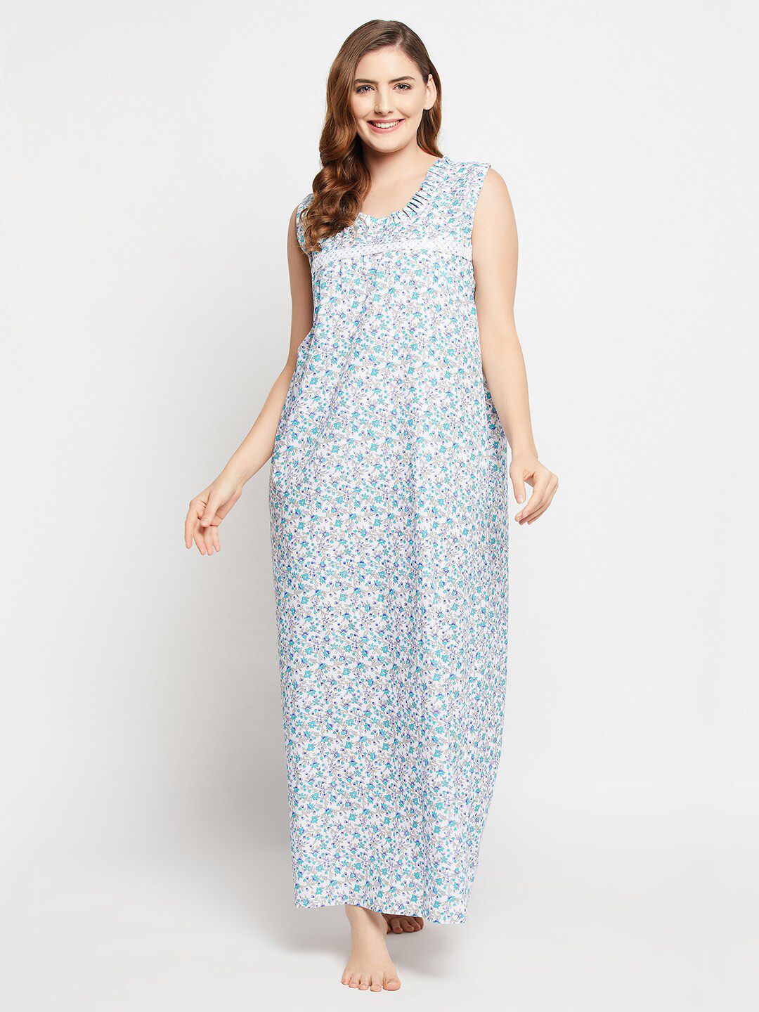

Clovia Women Blue Printed Maxi Nightdress