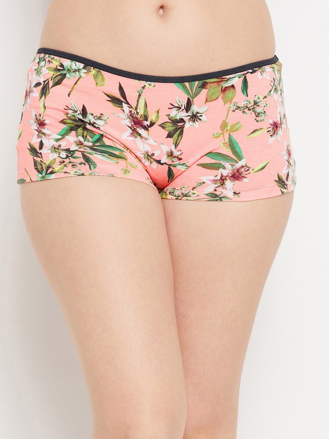 

Clovia Women Peach Floral Printed Mid-Rise Boyshorts Brief