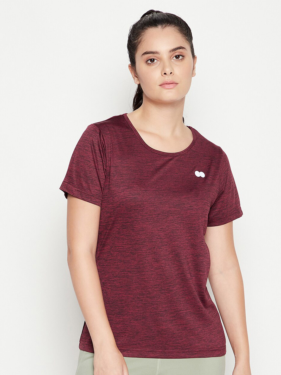 

Clovia Comfort Fit Activewear Short Sleeves Sports T-shirt With Racerback Design, Maroon