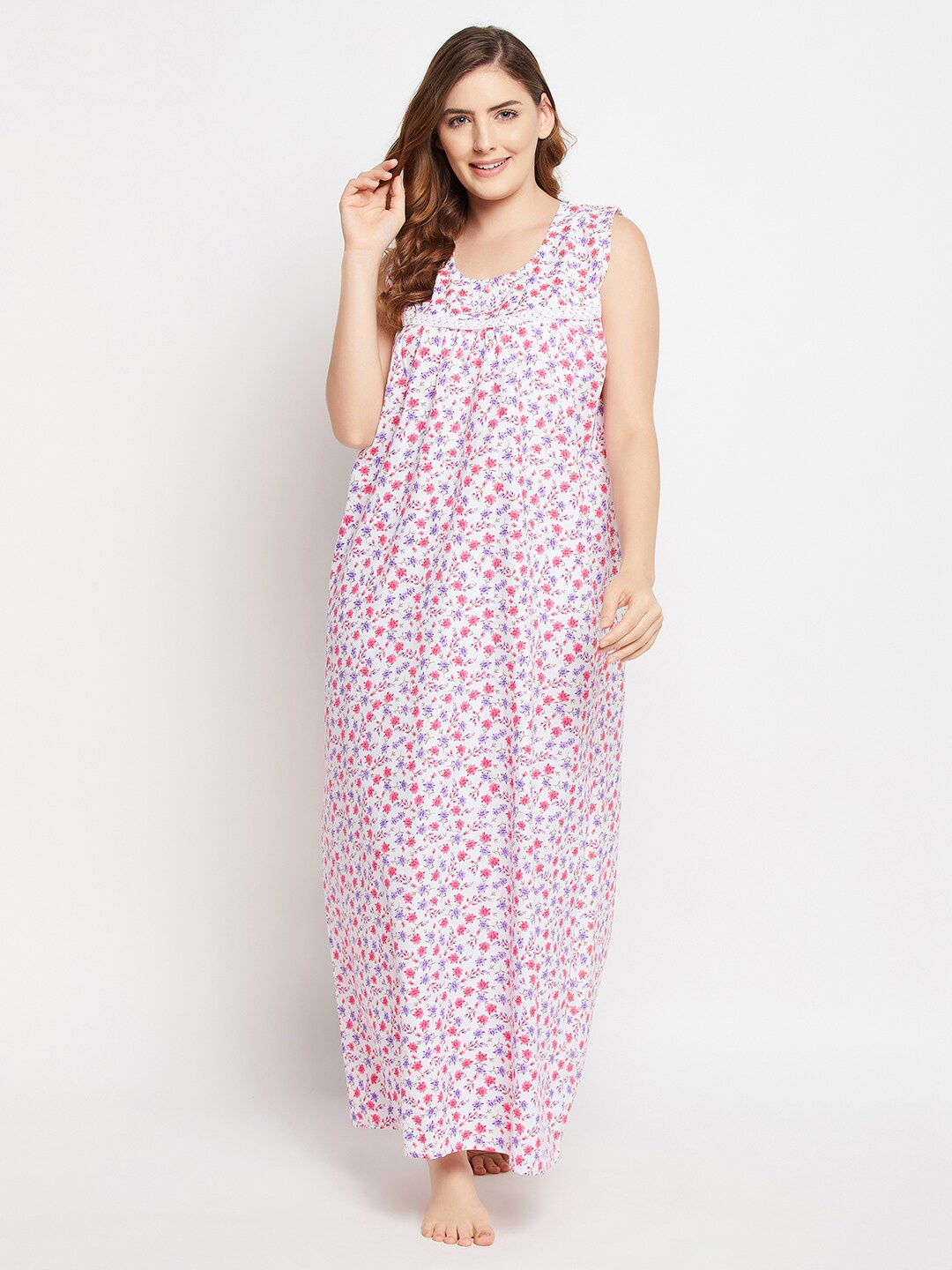 

Clovia Women White Printed Maxi Nightdress