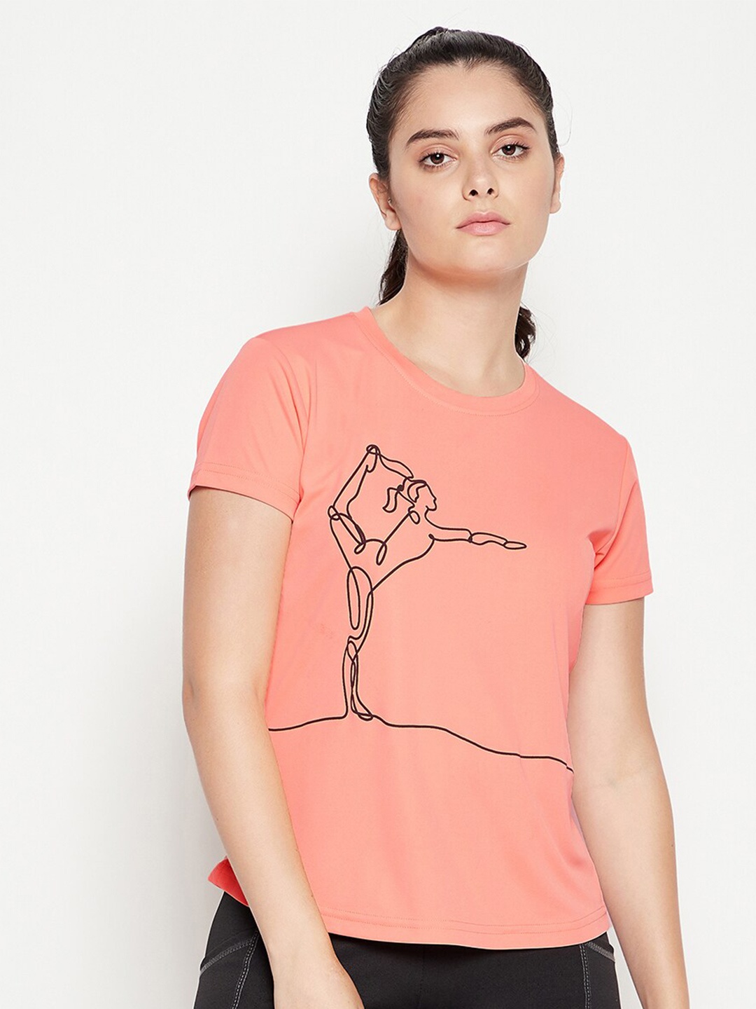 

Clovia Women Peach-Coloured Printed Applique Slim Fit T-shirt