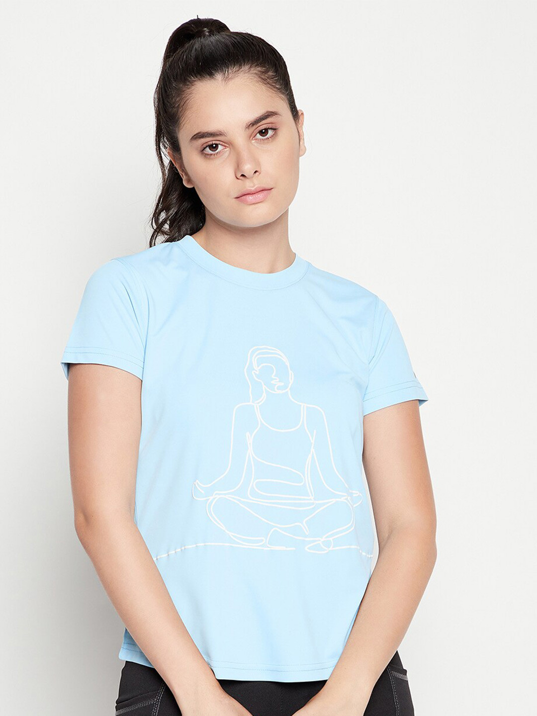 

Clovia Comfort-Fit Abstract Figure Print Active T-shirt, Blue