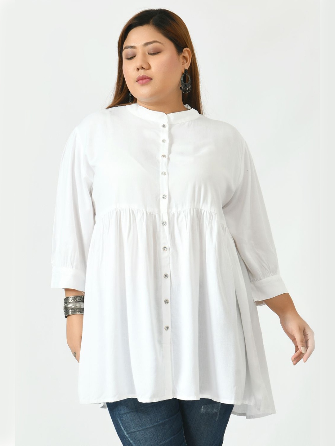 

SAAKAA White Mandarin Collar Longline Top