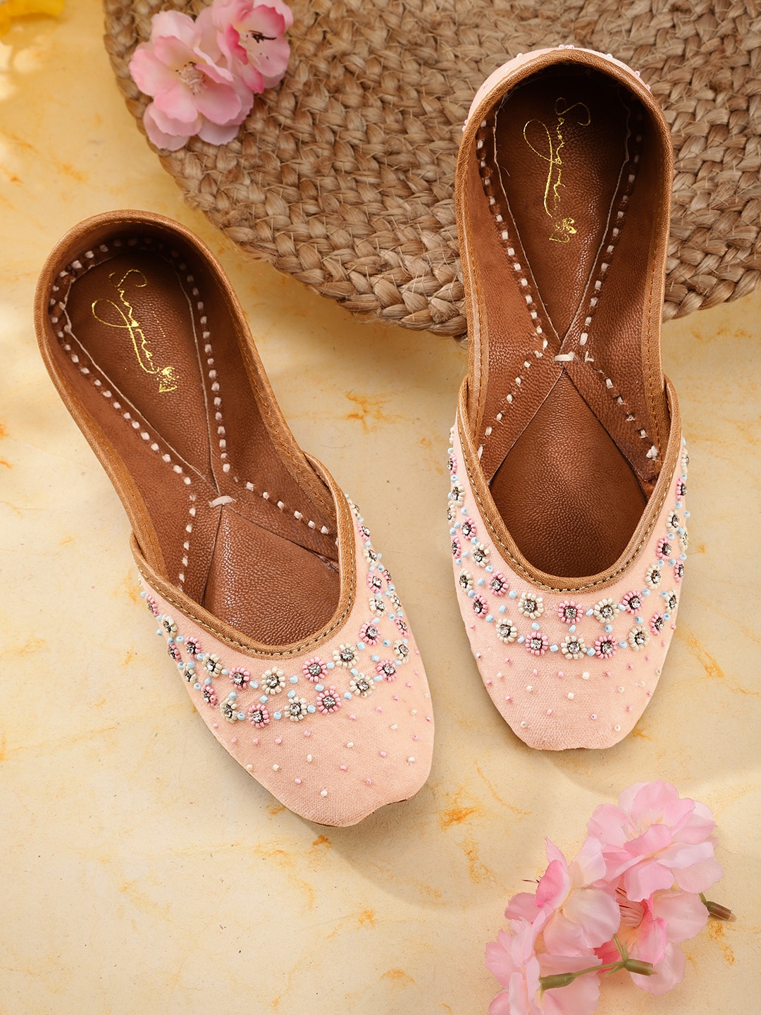 

Sangria Women Peach-Coloured Embellished Ethnic Mojaris