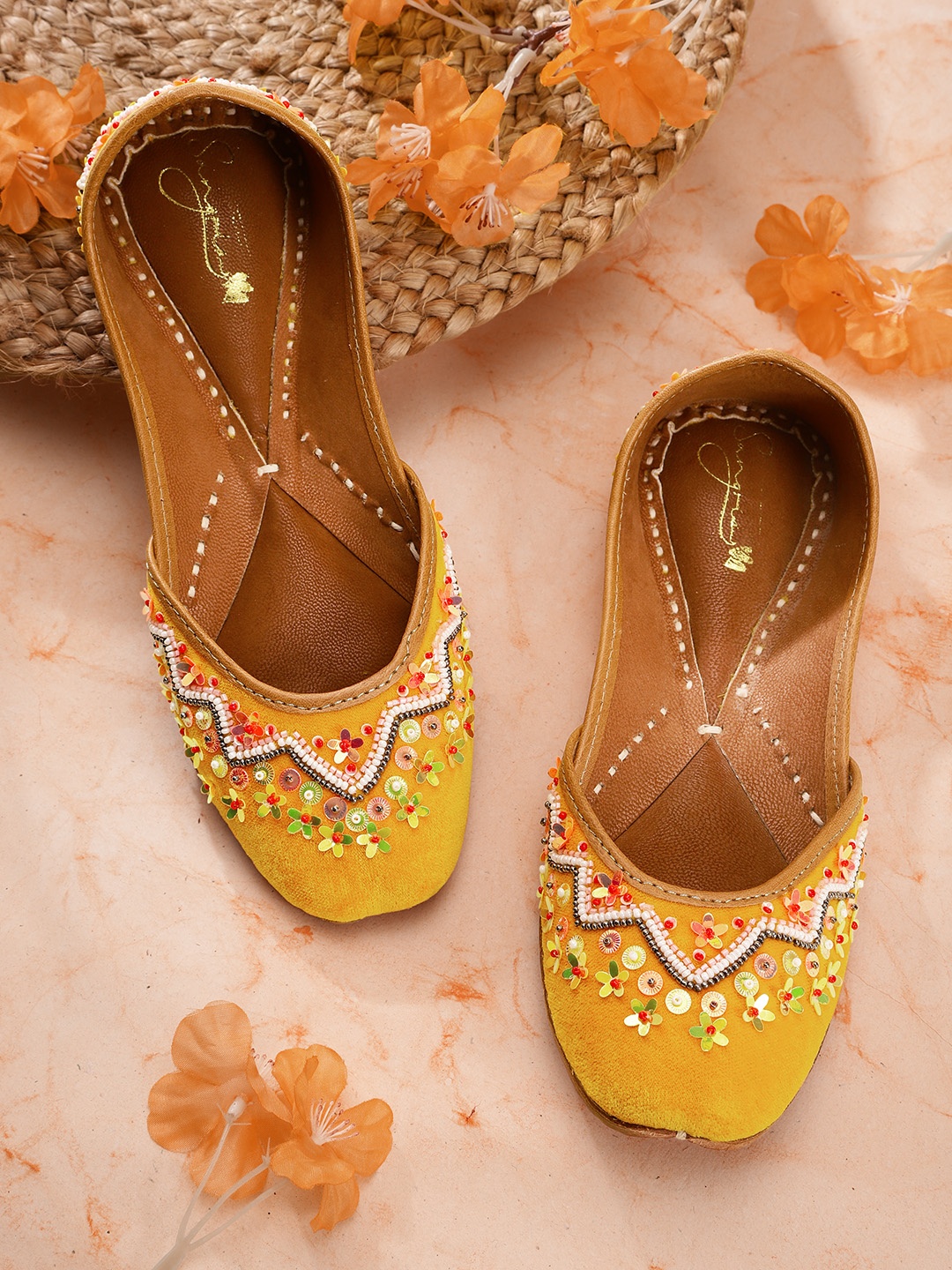 

Sangria Women Yellow Embellished Ethnic Mojaris